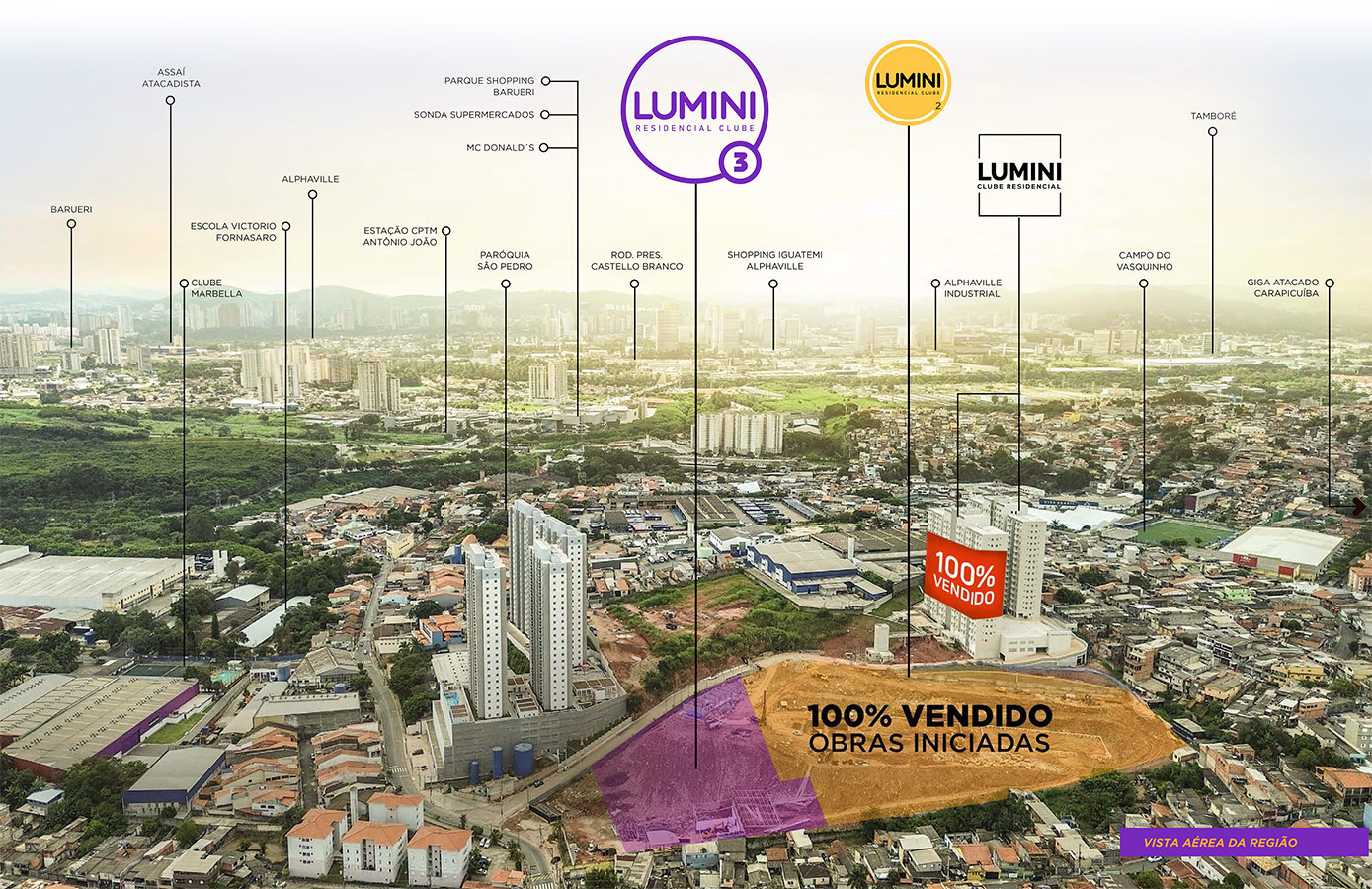 Vista Aérea da Região do Empreendimento Lumini 3 em Carapicuíba