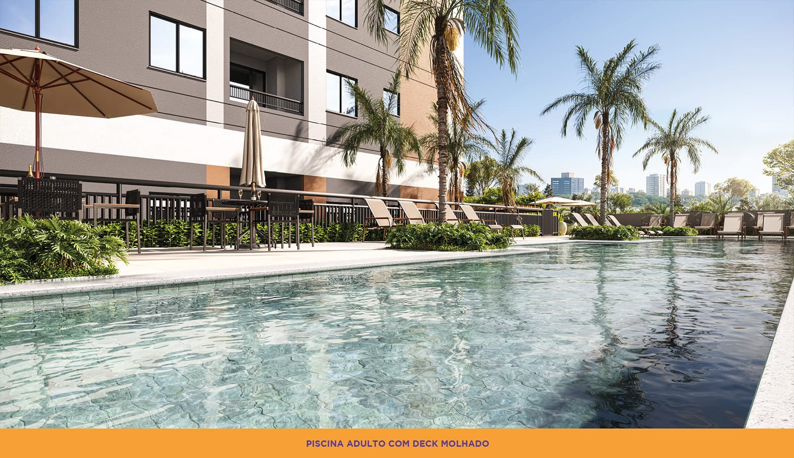 Piscina para adultos com deck molhado