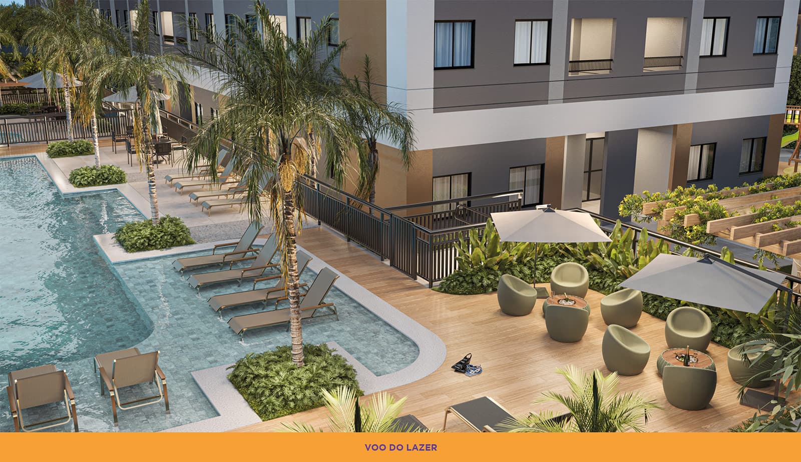Área de voo do lazer da piscina para atividades recreativas